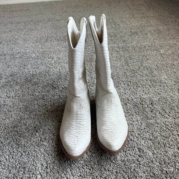 Women's White Cowboy Boots Snakeskin Embossed Gaucho Western Manmade US Size 8M - Picture 7 of 8